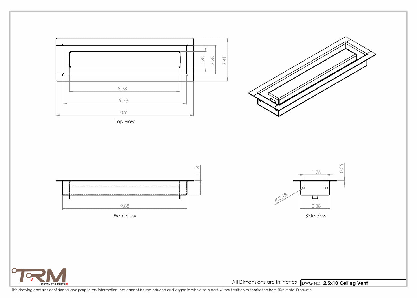 2.5x10 - Modern-Ceiling-Vent Cover-TRM Metal -  10x2.5