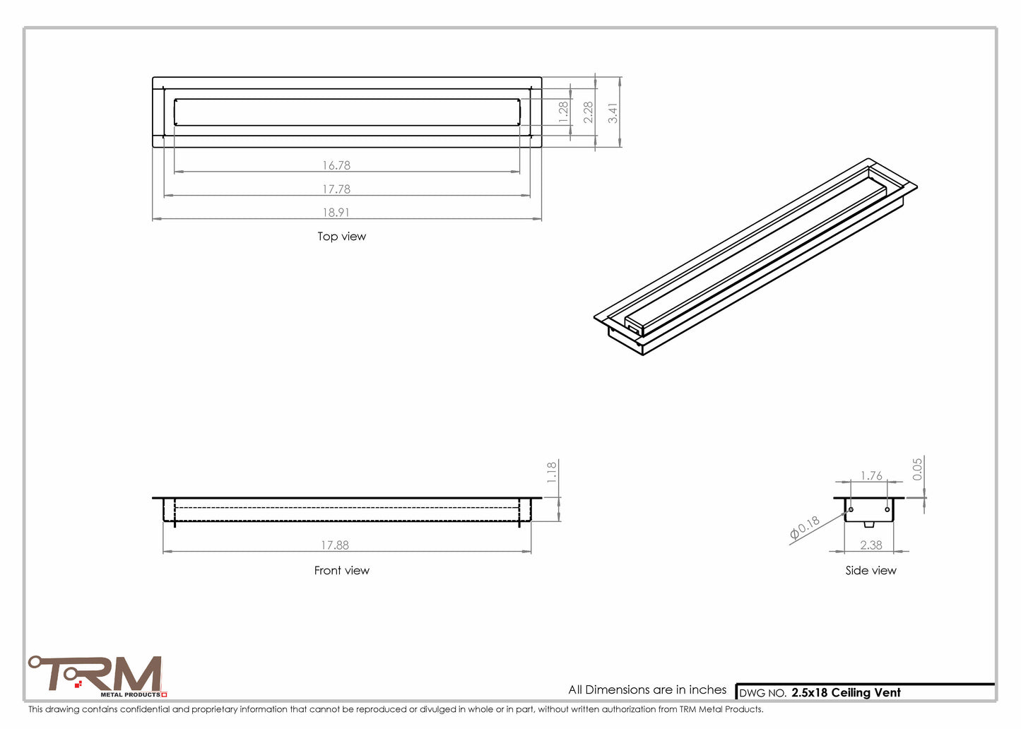 2.5x18 - Modern-Ceiling-Vent Cover-TRM Metal -  18x2.5