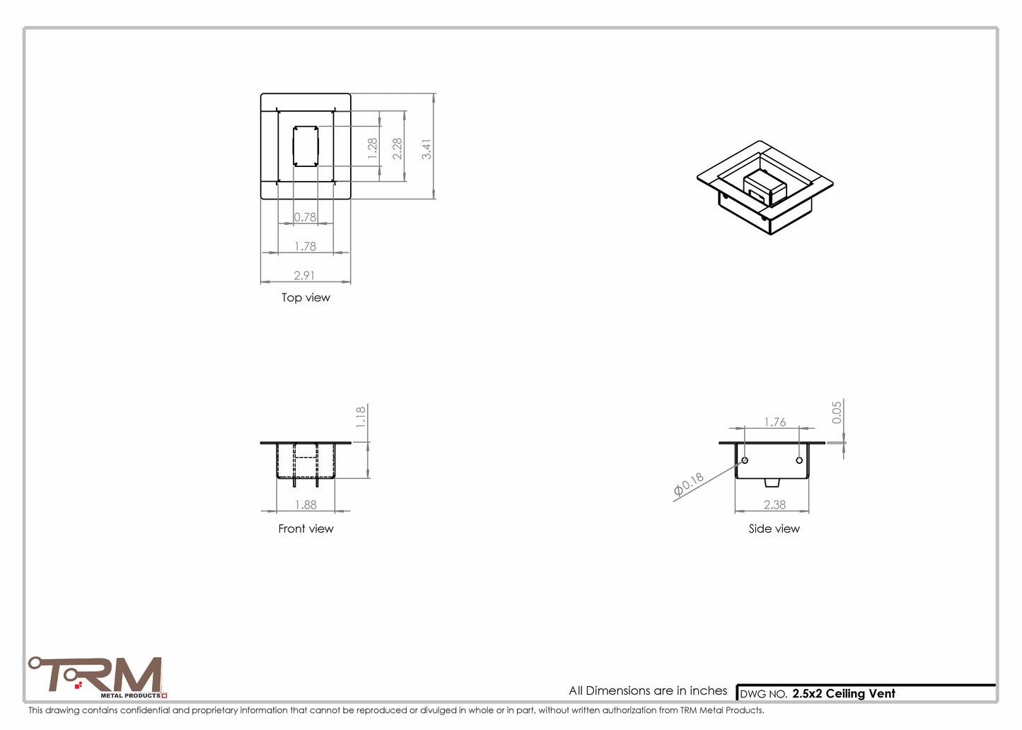 2.5x2 - Modern-Ceiling-Vent Cover-TRM Metal -  2x2.5