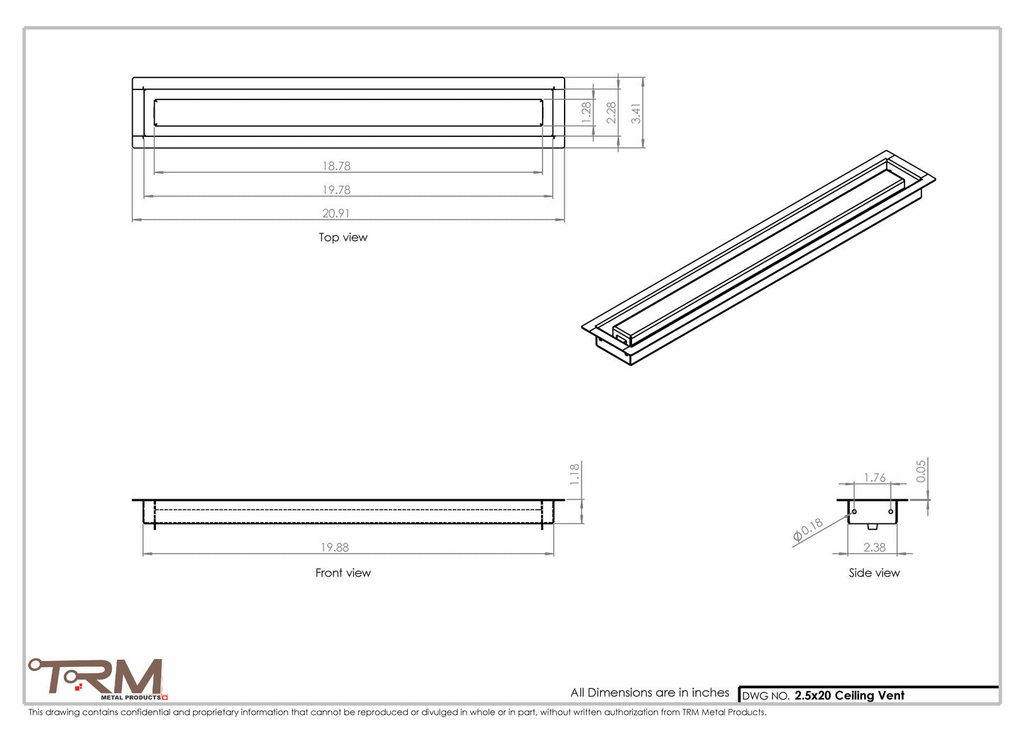 2.5x20 - Modern-Ceiling-Vent Cover-TRM Metal -  20x2.5