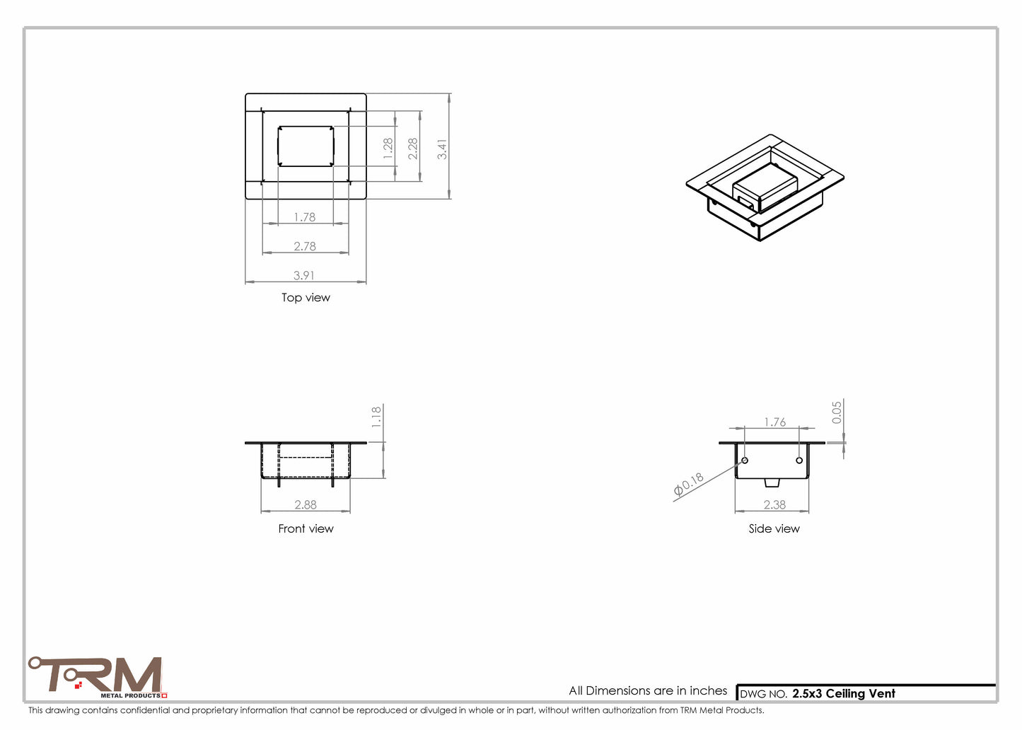 2.5x3 - Modern-Ceiling-Vent Cover-TRM Metal -  3x2.5