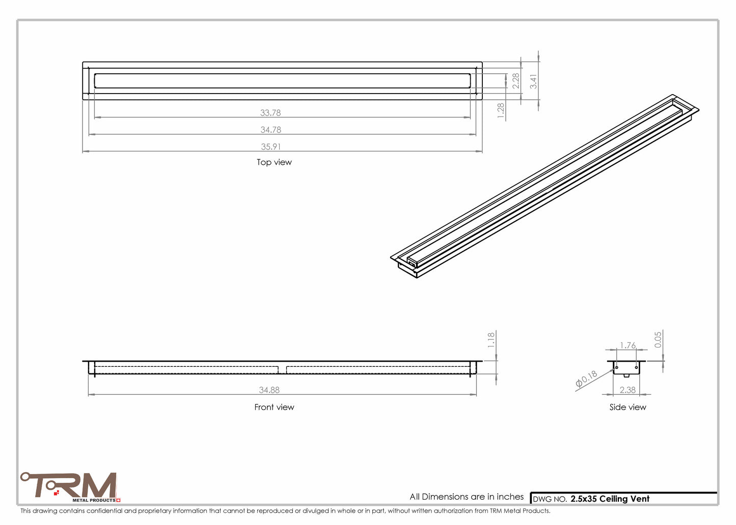 2.5x35 - Modern-Ceiling-Vent Cover-TRM Metal -  35x2.5