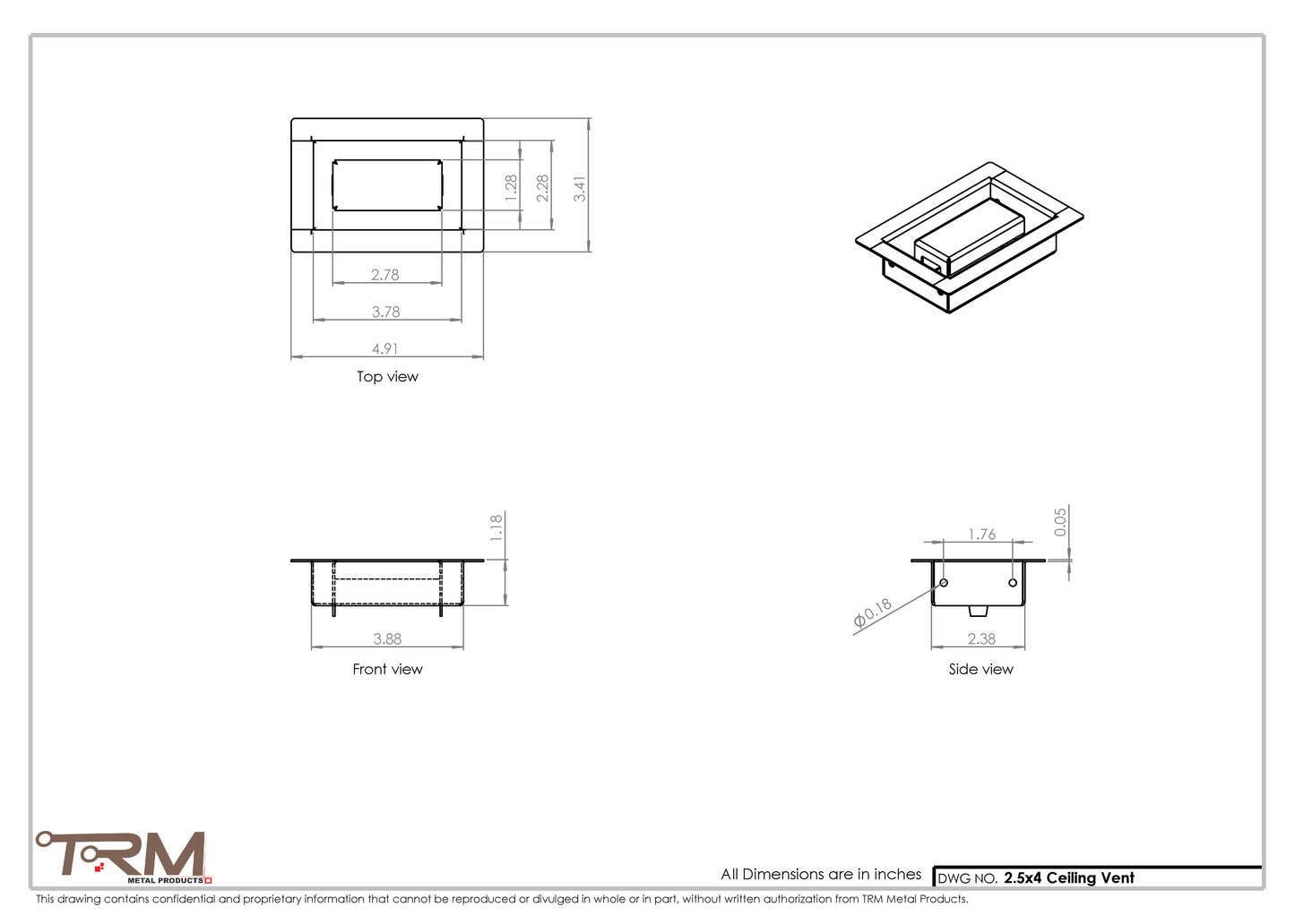 2.5x4 - Modern-Ceiling-Vent Cover-TRM Metal -  4x2.5