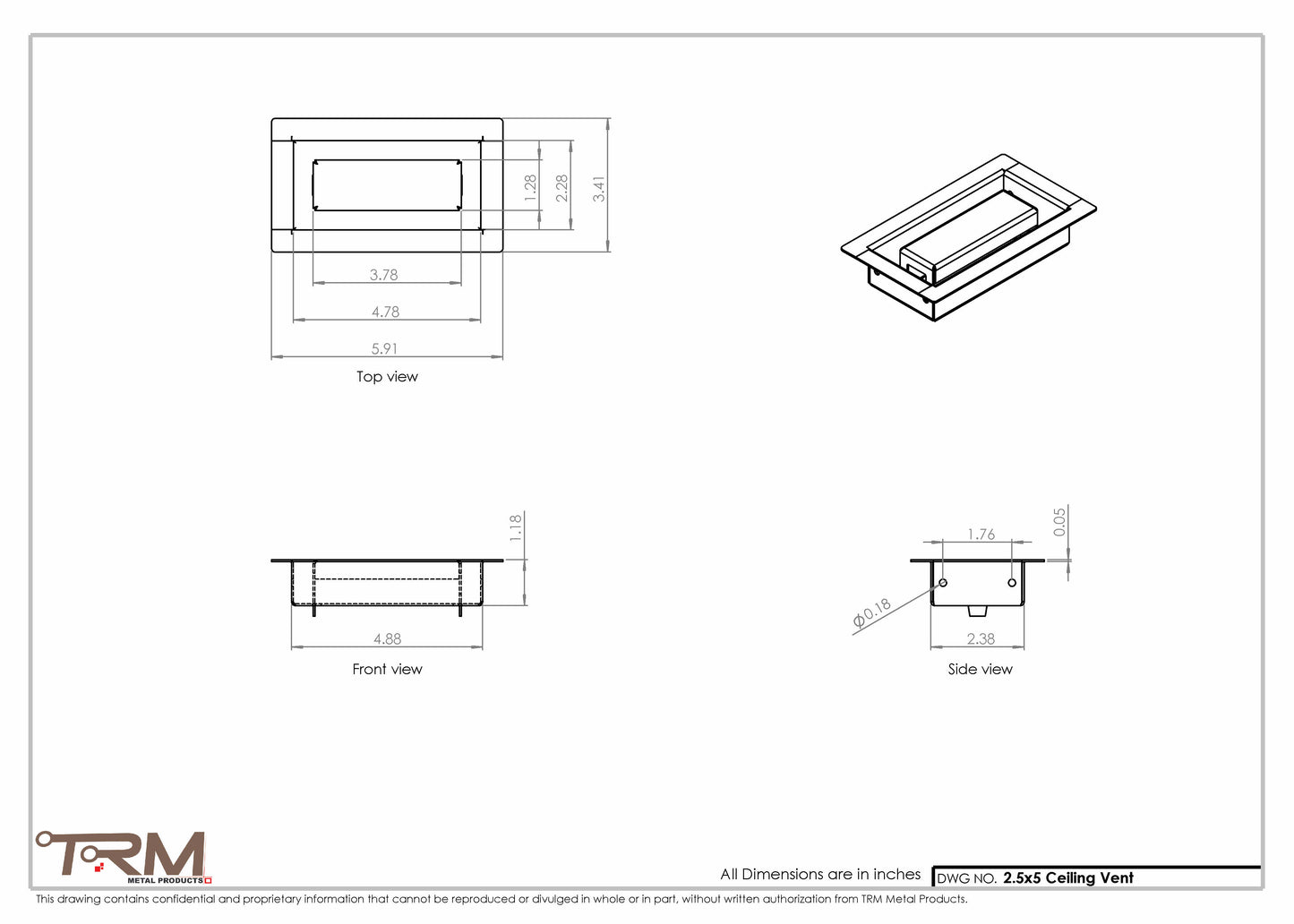 2.5x5 - Modern-Ceiling-Vent Cover-TRM Metal -  5x2.5