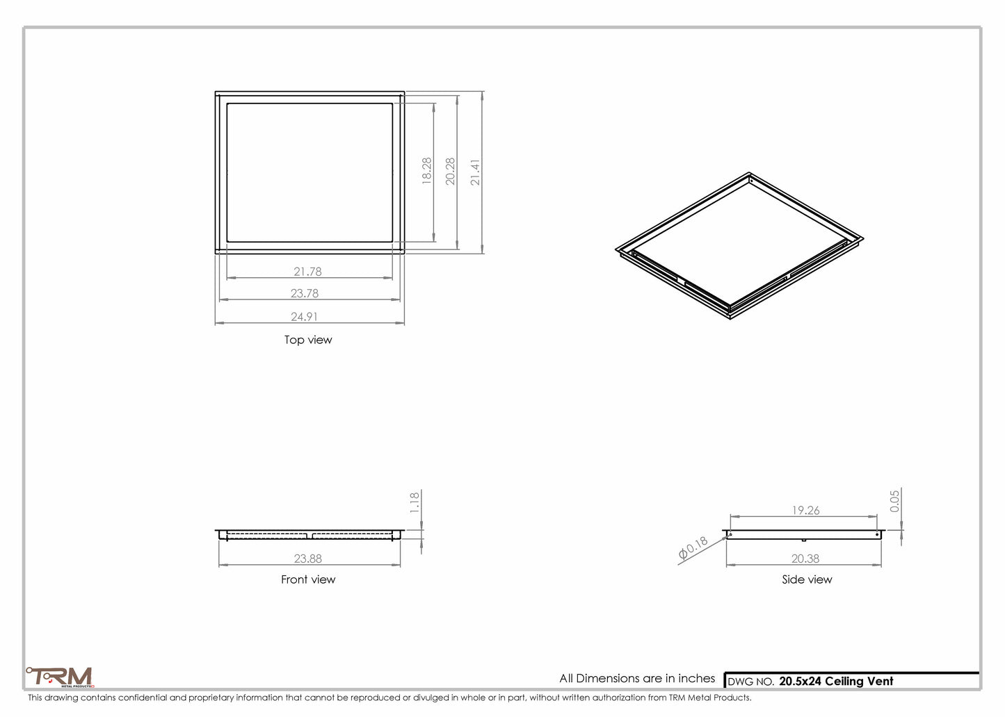 20.5x24 - Modern-Ceiling-Vent Cover-TRM Metal -  24x20.5