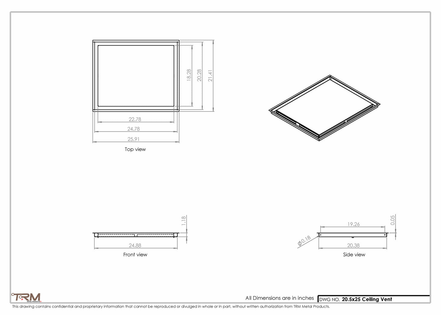 20.5x25 - Modern-Ceiling-Vent Cover-TRM Metal -  25x20.5