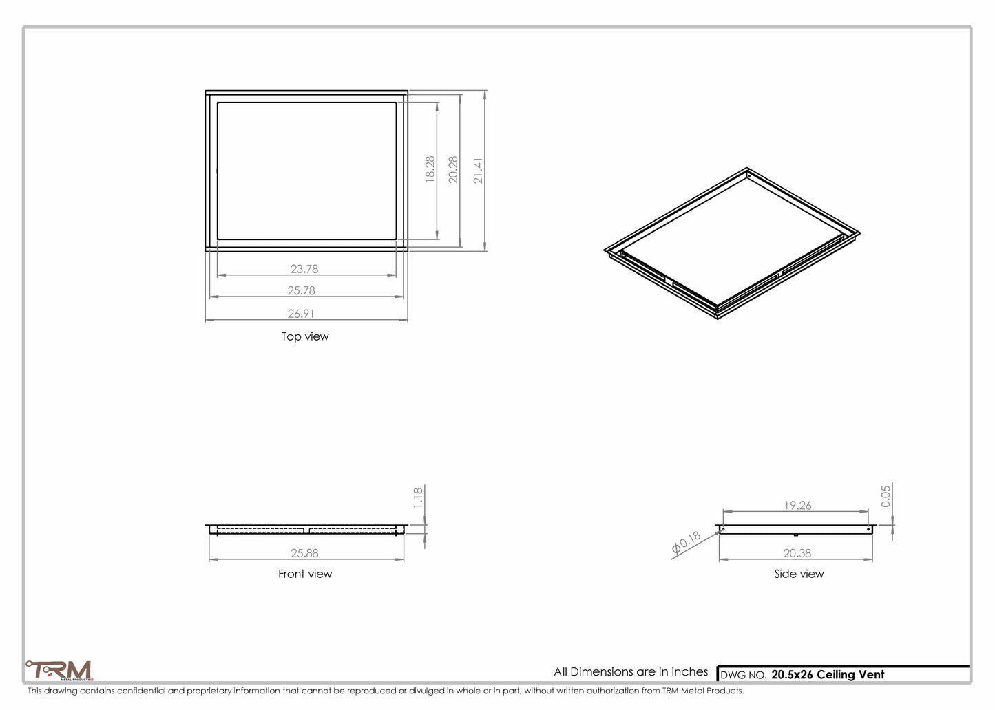 20.5x26 - Modern-Ceiling-Vent Cover-TRM Metal -  26x20.5