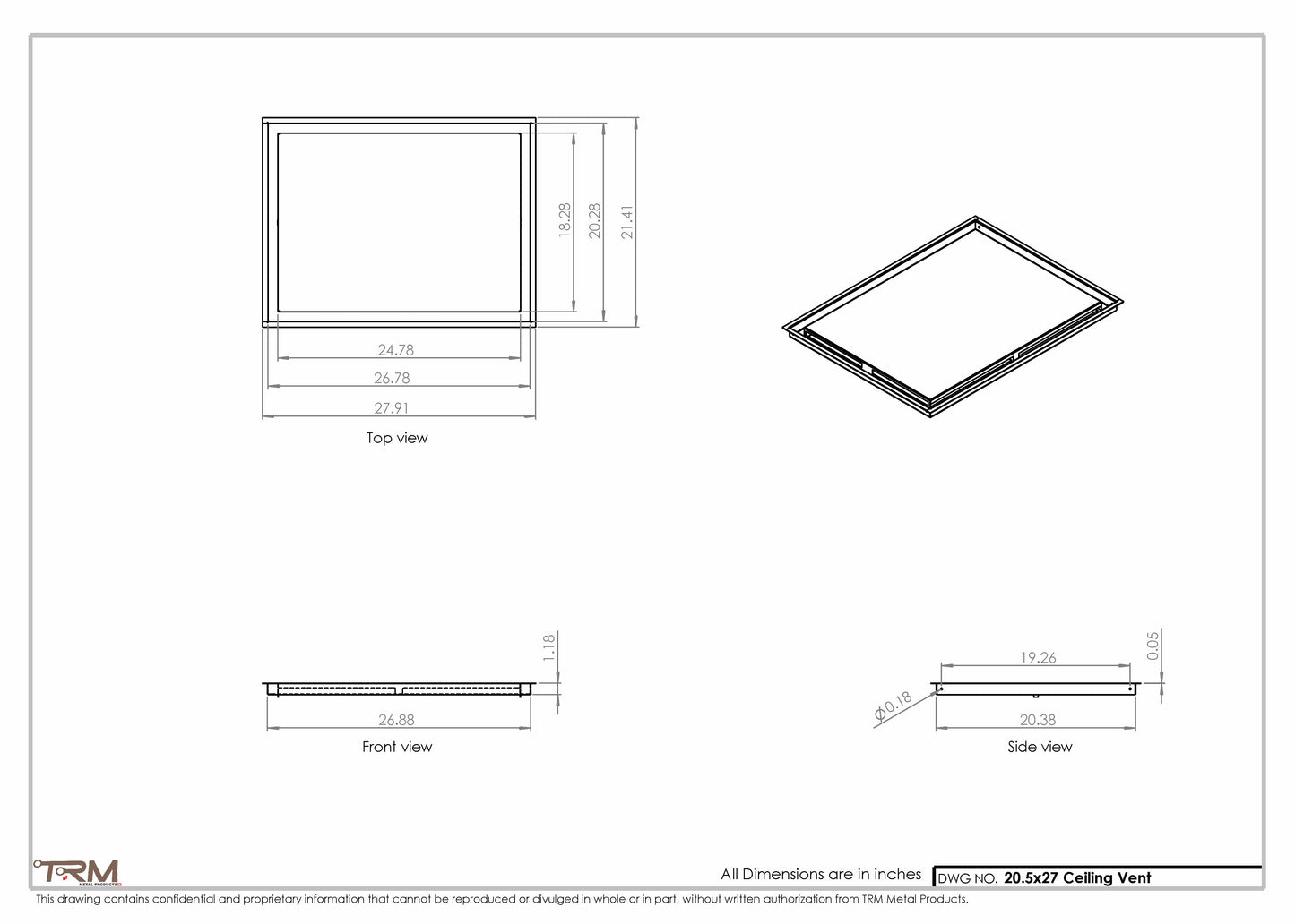 20.5x27 - Modern-Ceiling-Vent Cover-TRM Metal -  27x20.5