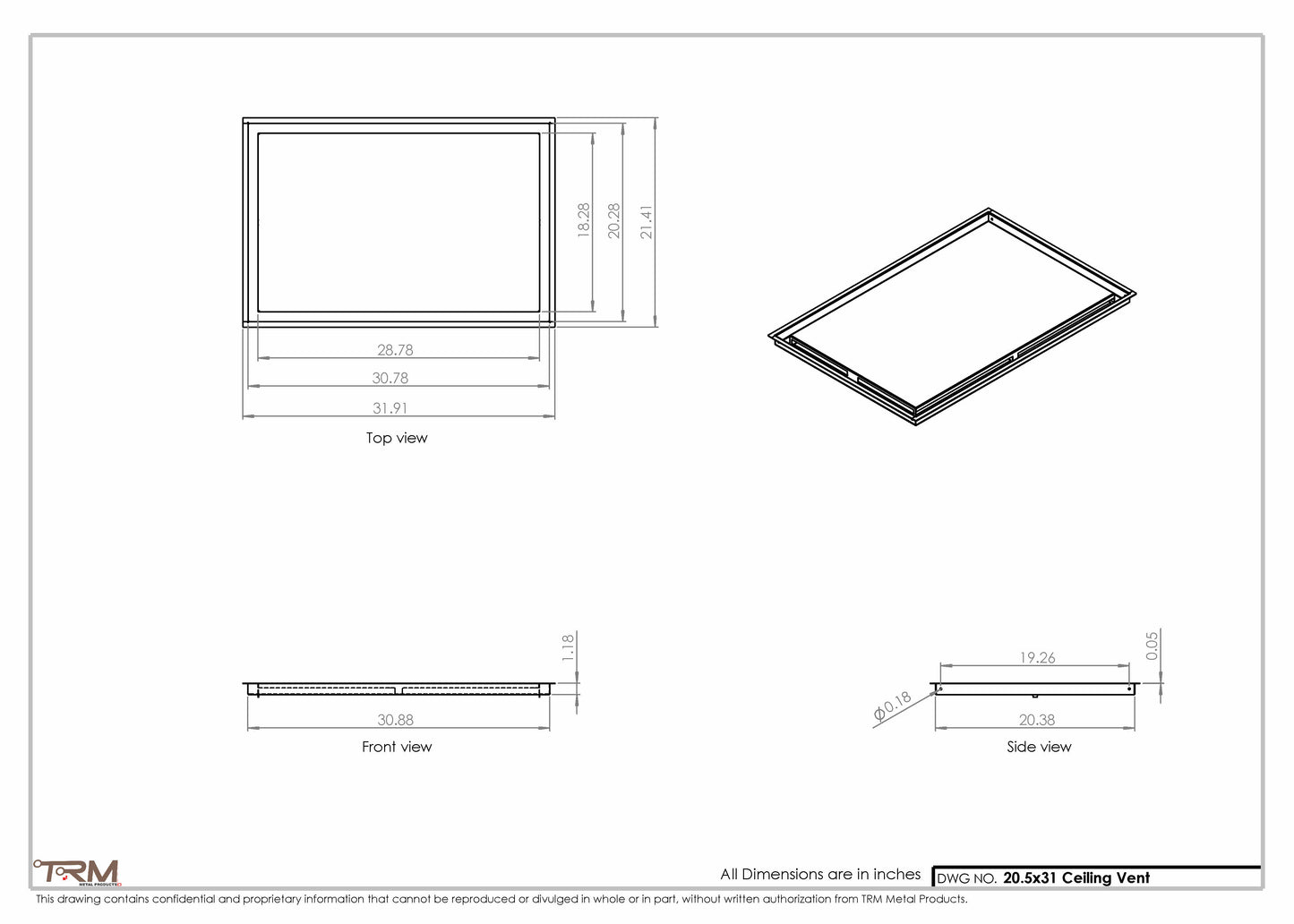 20.5x31 - Modern-Ceiling-Vent Cover-TRM Metal -  31x20.5