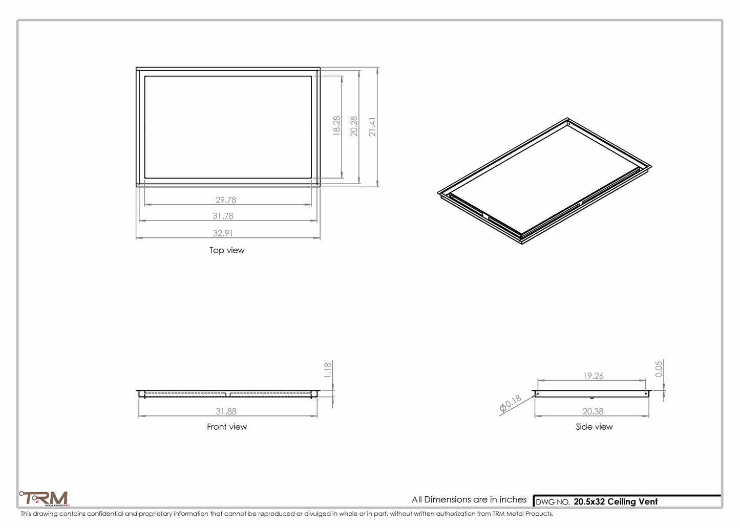 20.5x32 - Modern-Ceiling-Vent Cover-TRM Metal -  32x20.5