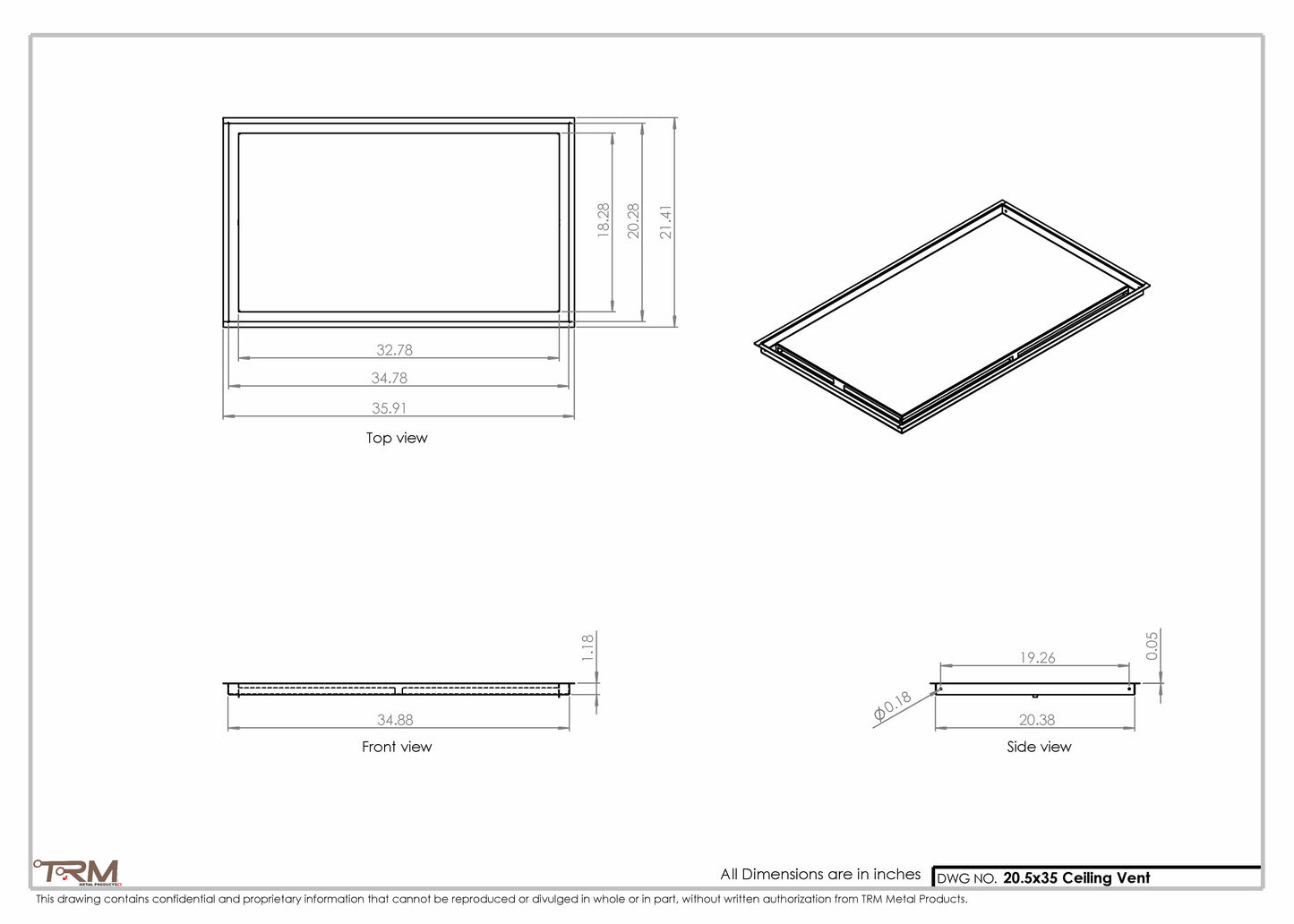 20.5x35 - Modern-Ceiling-Vent Cover-TRM Metal -  35x20.5