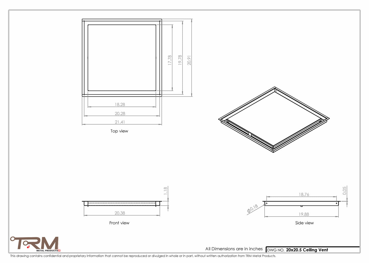 20x20.5 - Modern-Ceiling-Vent Cover-TRM Metal -  20.5x20