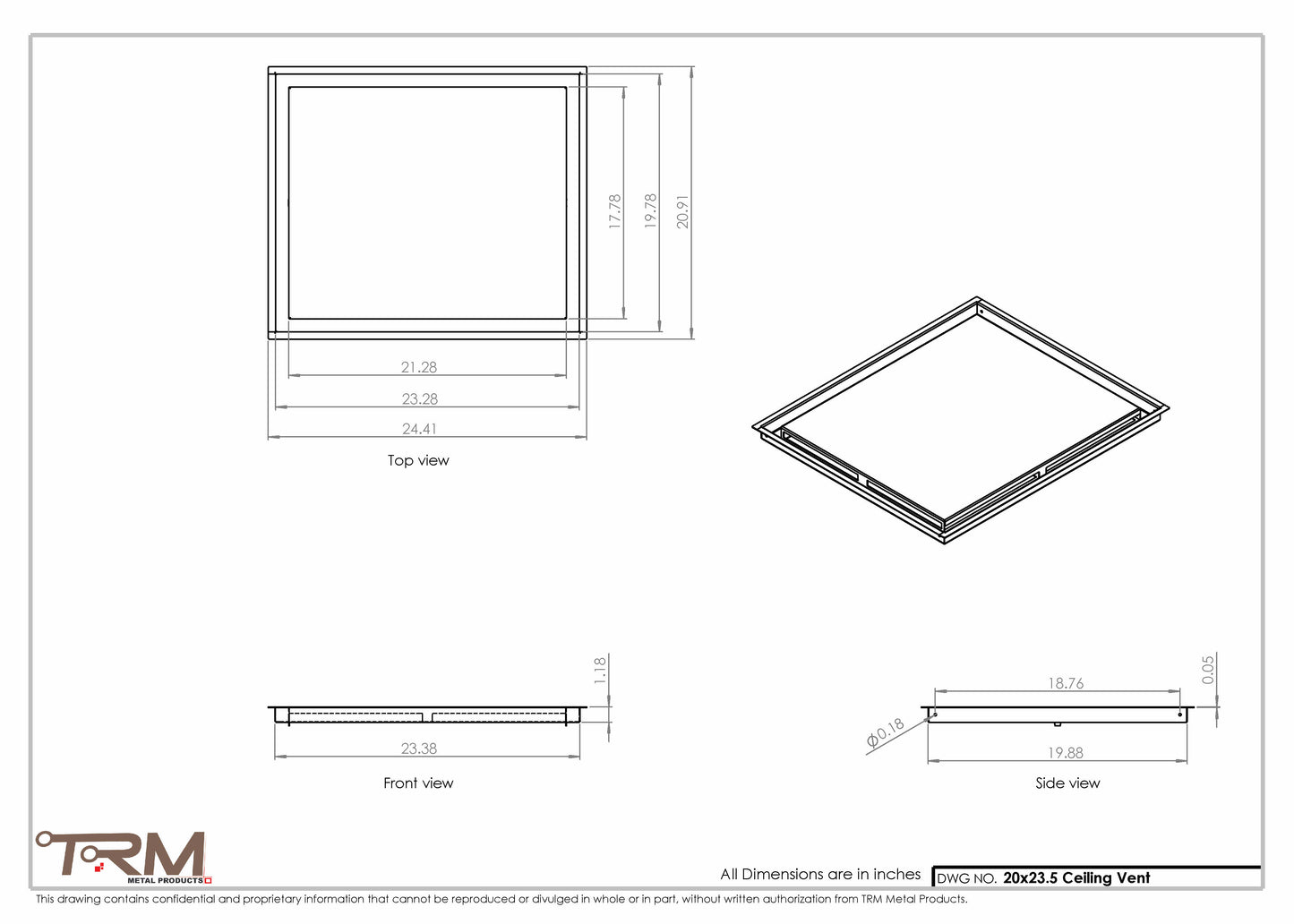 20x23.5 - Modern-Ceiling-Vent Cover-TRM Metal -  23.5x20
