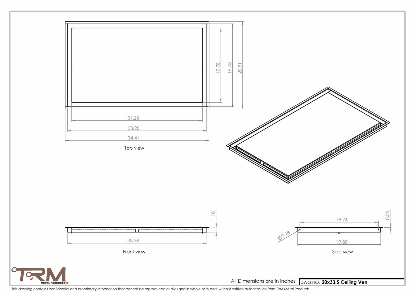 20x33.5 - Modern-Ceiling-Vent Cover-TRM Metal -  33.5x20