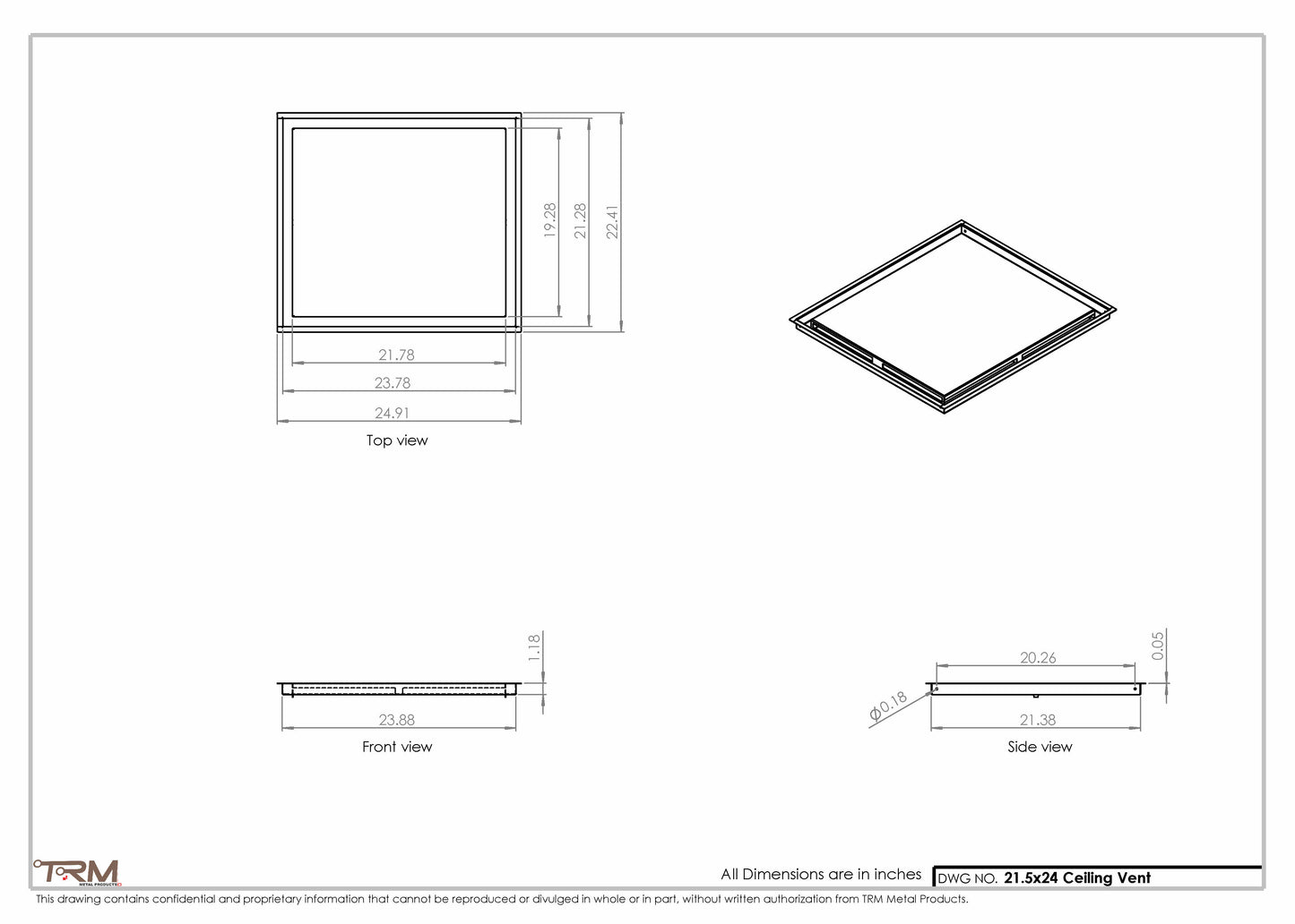 21.5x24 - Modern-Ceiling-Vent Cover-TRM Metal -  24x21.5