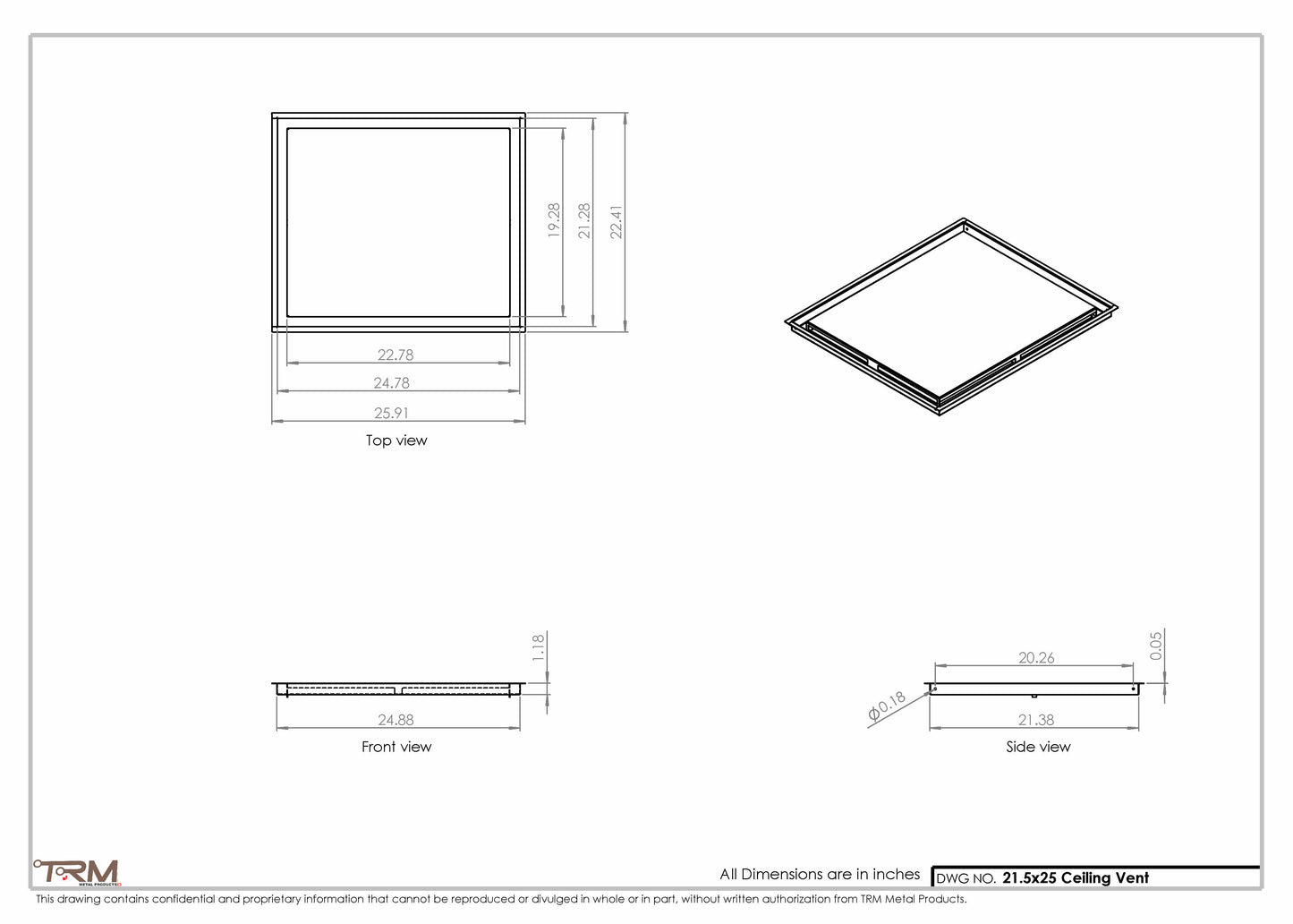 21.5x25 - Modern-Ceiling-Vent Cover-TRM Metal -  25x21.5