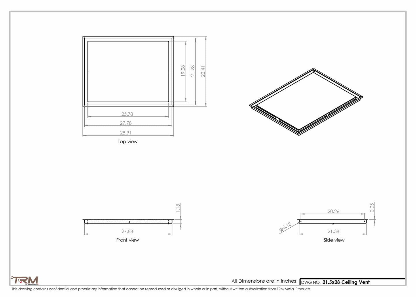 21.5x28 - Modern-Ceiling-Vent Cover-TRM Metal -  28x21.5