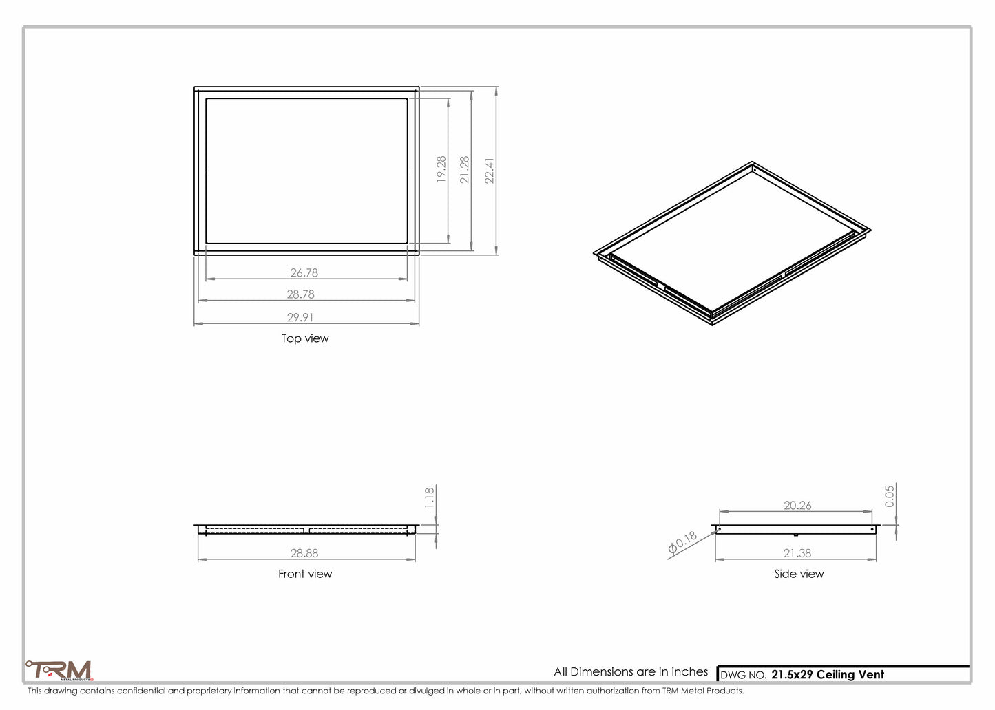21.5x29 - Modern-Ceiling-Vent Cover-TRM Metal -  29x21.5