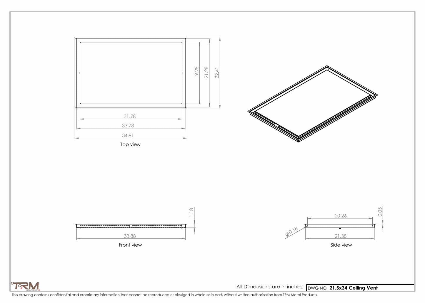 21.5x34 - Modern-Ceiling-Vent Cover-TRM Metal -  34x21.5