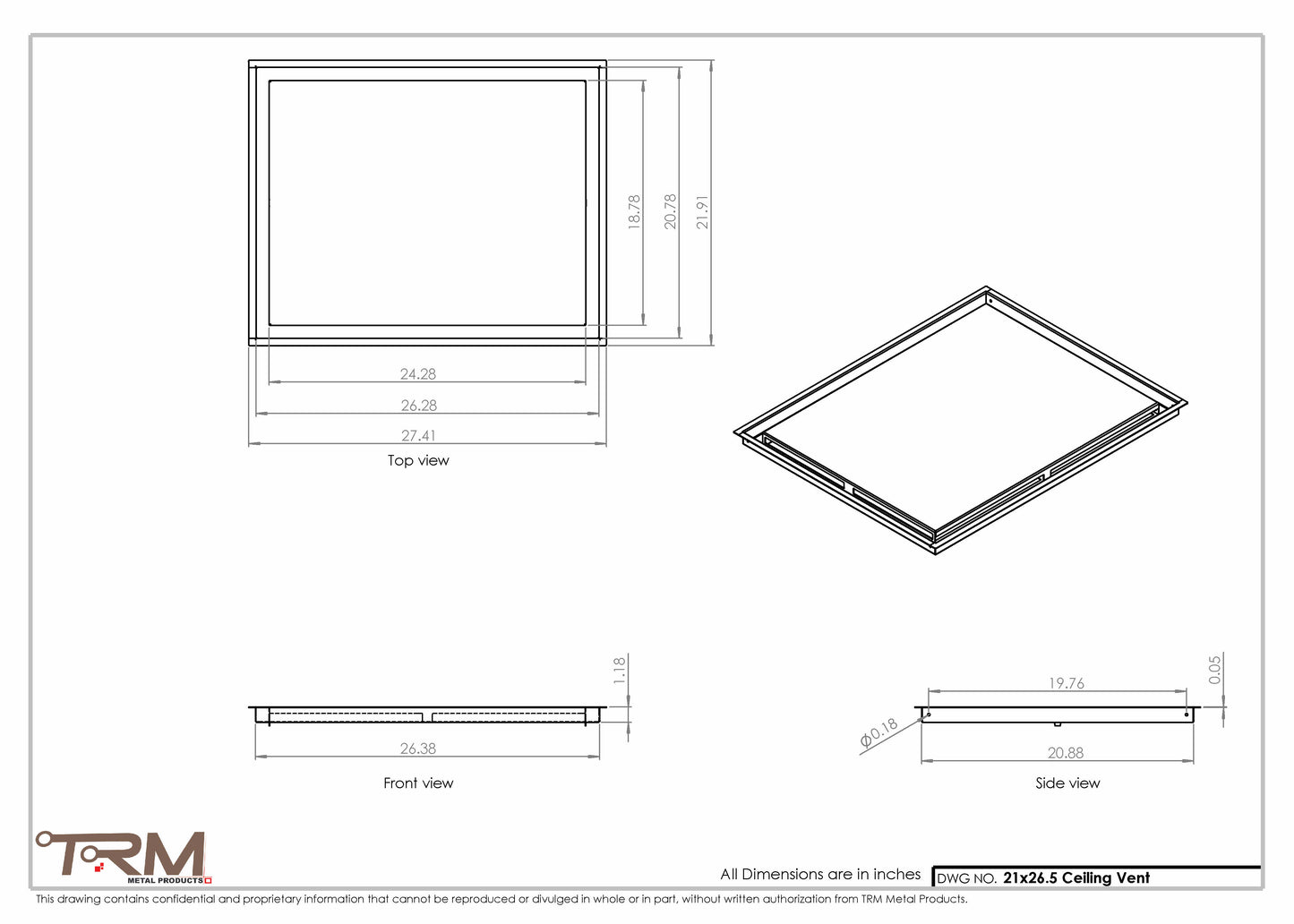 21x26.5 - Modern-Ceiling-Vent Cover-TRM Metal -  26.5x21