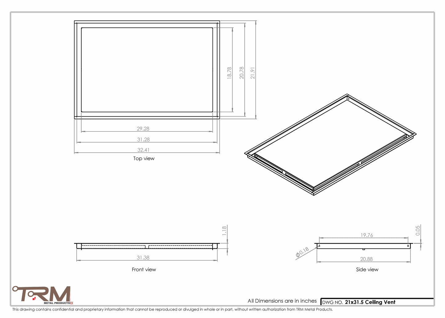 21x31.5 - Modern-Ceiling-Vent Cover-TRM Metal -  31.5x21