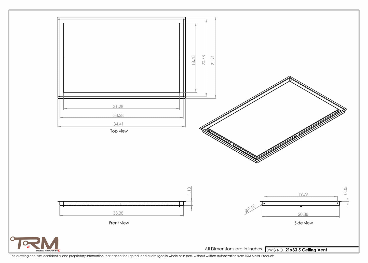 21x33.5 - Modern-Ceiling-Vent Cover-TRM Metal -  33.5x21