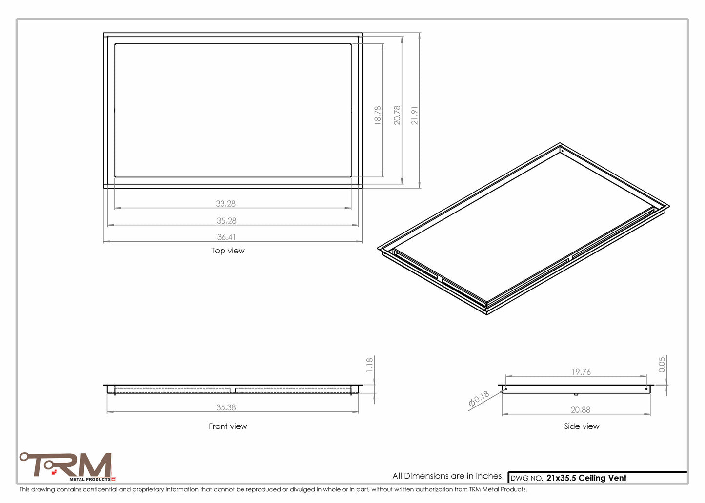 21x35.5 - Modern-Ceiling-Vent Cover-TRM Metal -  35.5x21