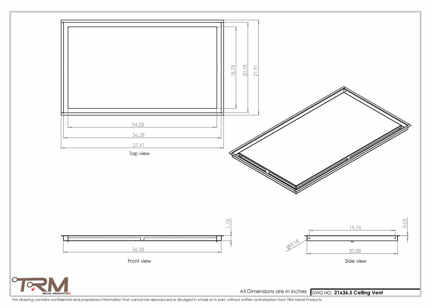 21x36.5 - Modern-Ceiling-Vent Cover-TRM Metal -  36.5x21