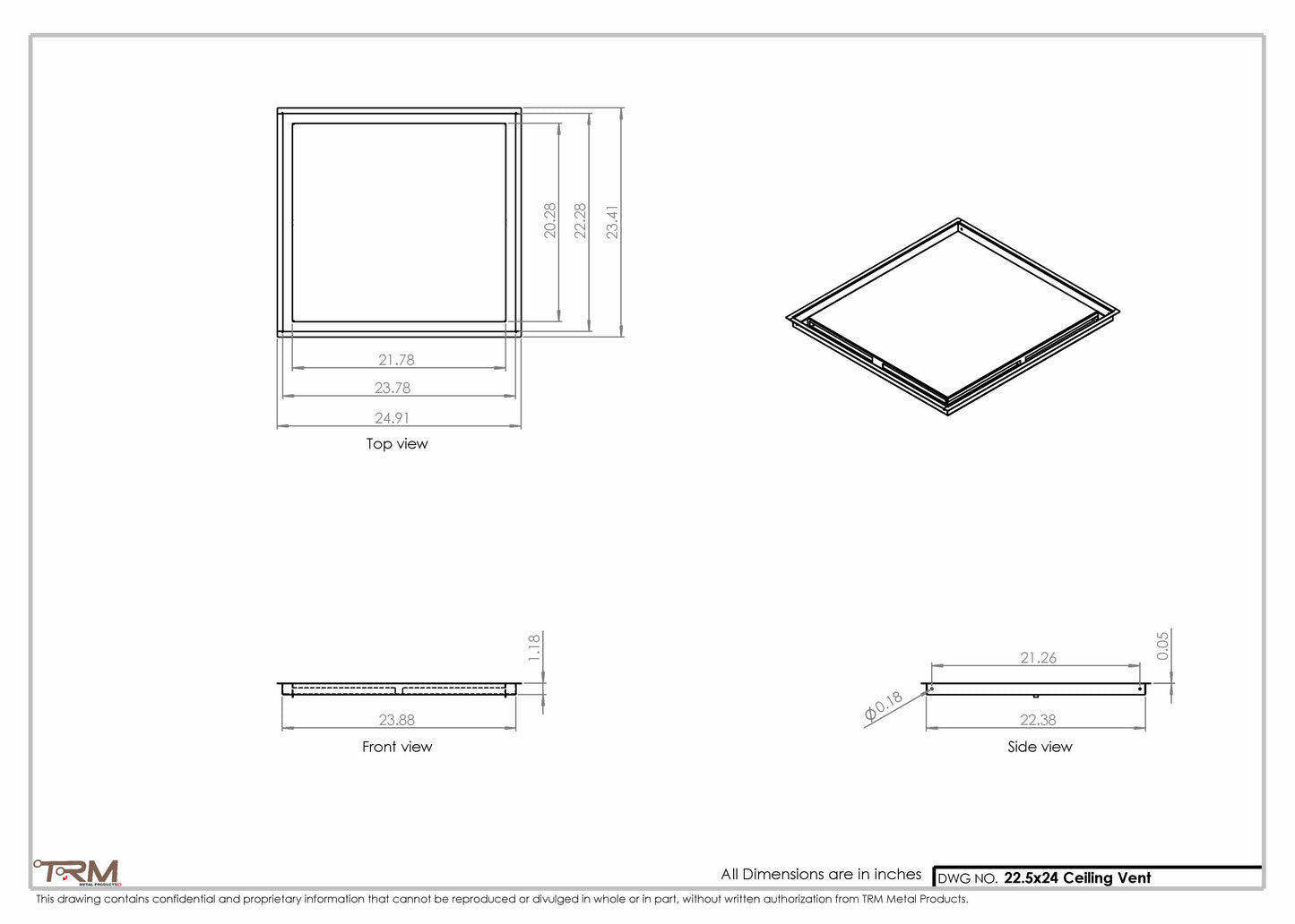 22.5x24 - Modern-Ceiling-Vent Cover-TRM Metal -  24x22.5