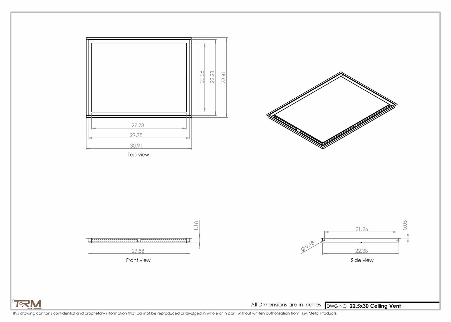 22.5x30 - Modern-Ceiling-Vent Cover-TRM Metal -  30x22.5