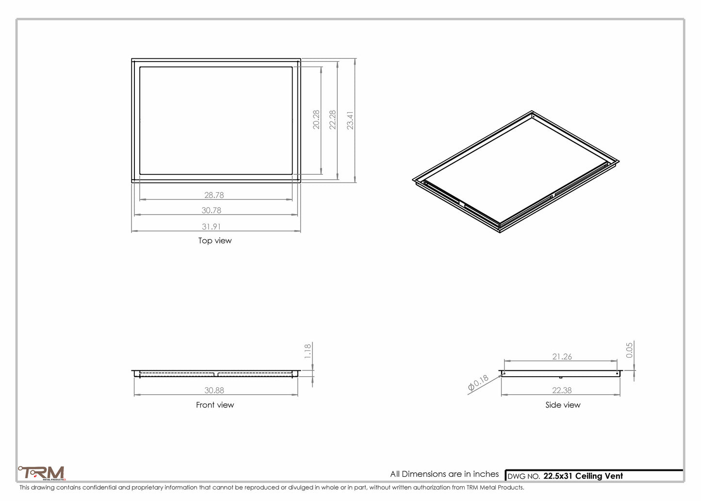 22.5x31 - Modern-Ceiling-Vent Cover-TRM Metal -  31x22.5