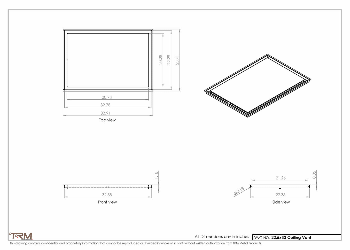 22.5x33 - Modern-Ceiling-Vent Cover-TRM Metal -  33x22.5