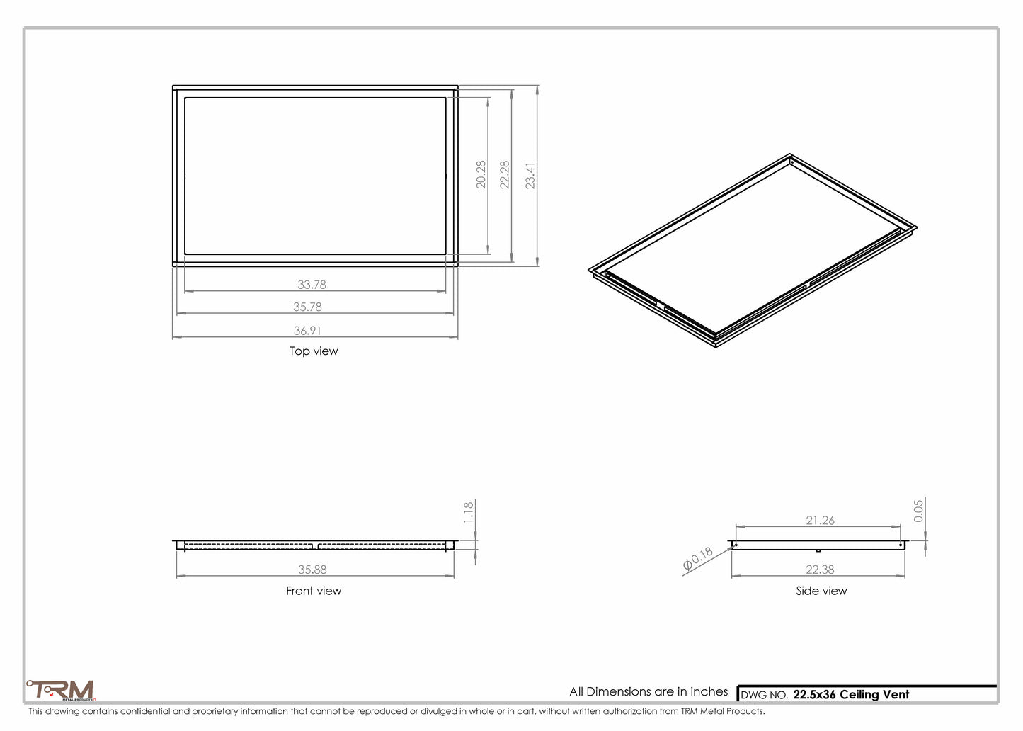 22.5x36 - Modern-Ceiling-Vent Cover-TRM Metal -  36x22.5