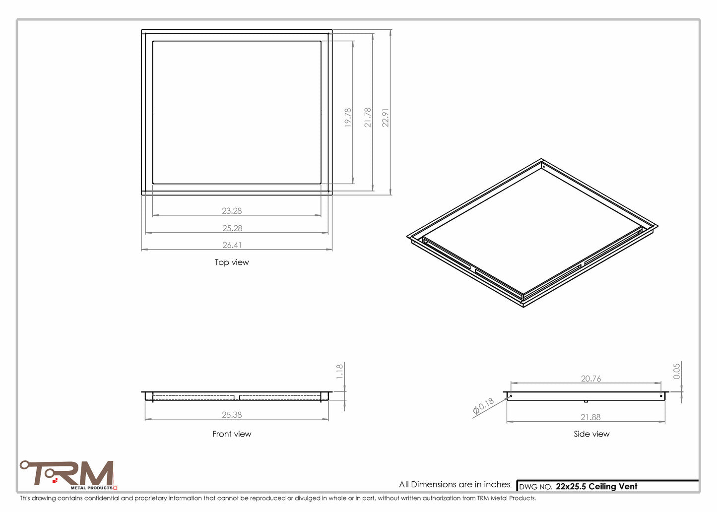 22x25.5 - Modern-Ceiling-Vent Cover-TRM Metal -  25.5x22