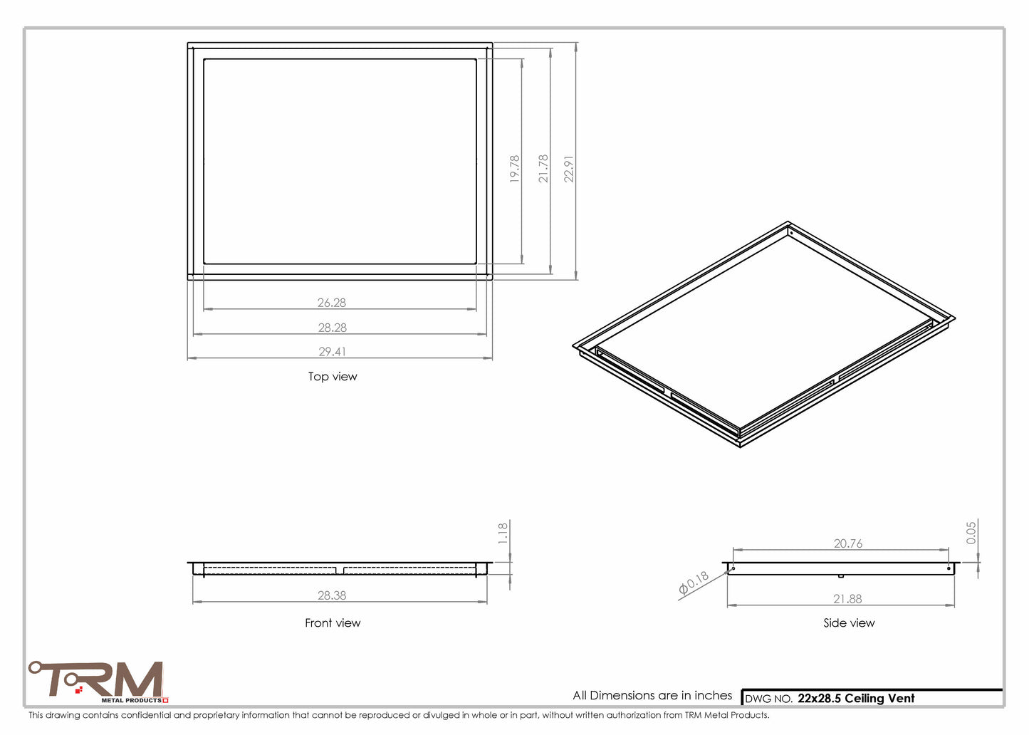 22x28.5 - Modern-Ceiling-Vent Cover-TRM Metal -  28.5x22
