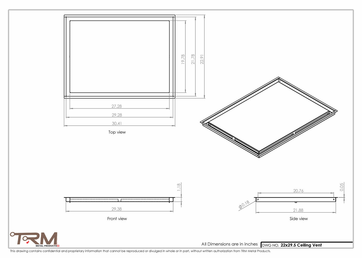 22x29.5 - Modern-Ceiling-Vent Cover-TRM Metal -  29.5x22