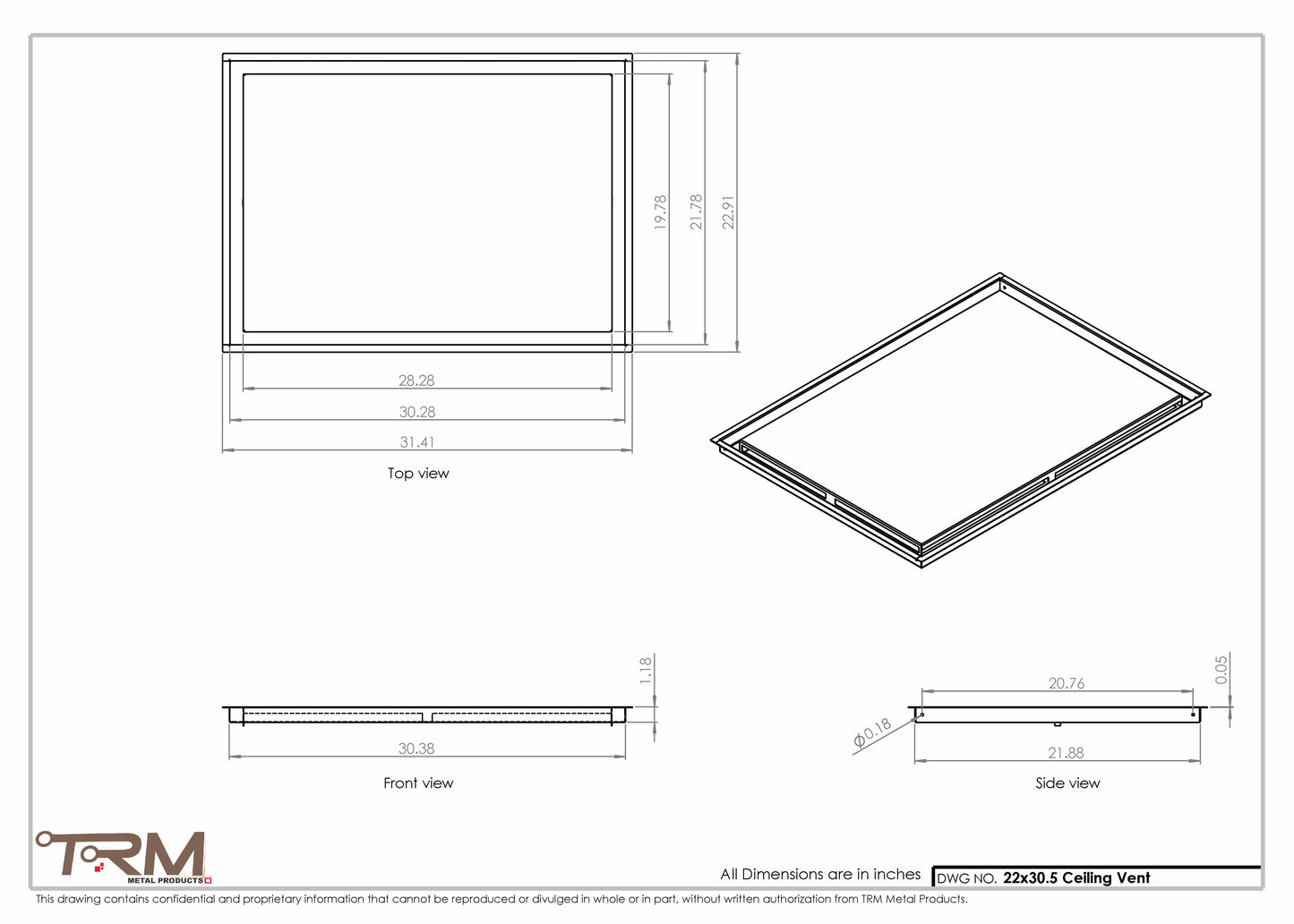 22x30.5 - Modern-Ceiling-Vent Cover-TRM Metal -  30.5x22