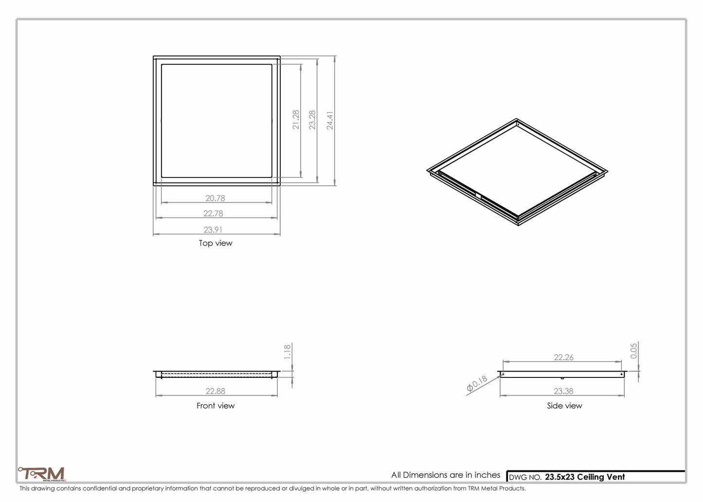 23.5x23 - Modern-Ceiling-Vent Cover-TRM Metal -  23x23.5