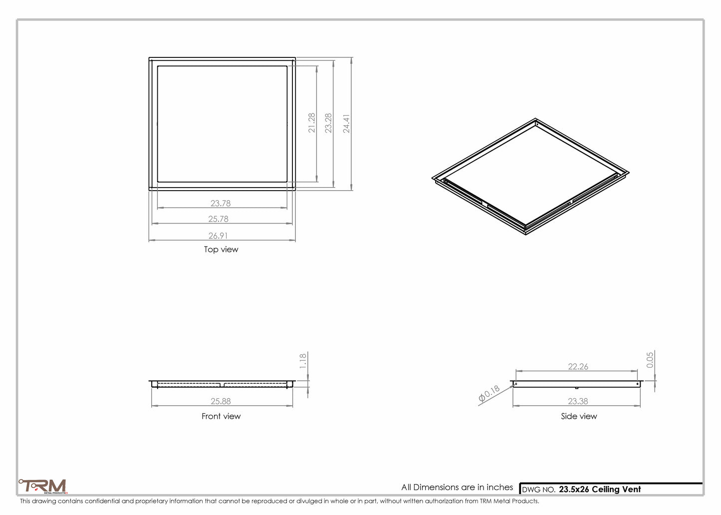 23.5x26 - Modern-Ceiling-Vent Cover-TRM Metal -  26x23.5
