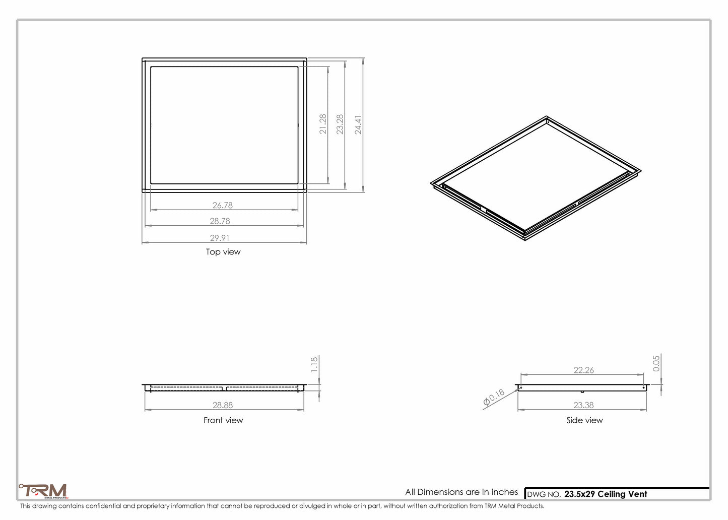 23.5x29 - Modern-Ceiling-Vent Cover-TRM Metal -  29x23.5