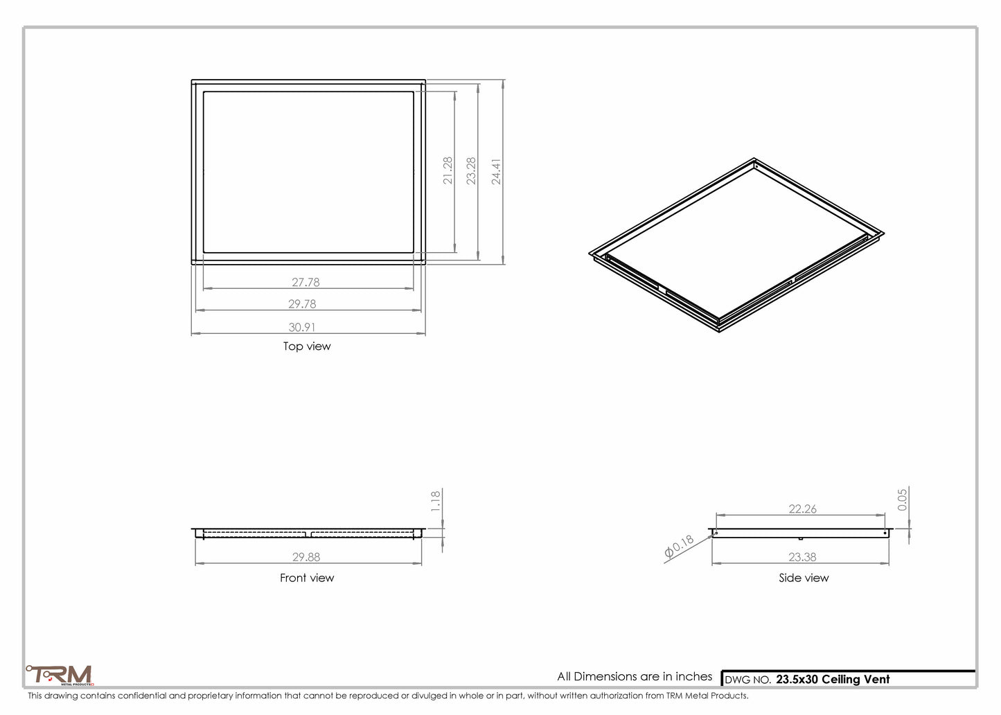 23.5x30 - Modern-Ceiling-Vent Cover-TRM Metal -  30x23.5