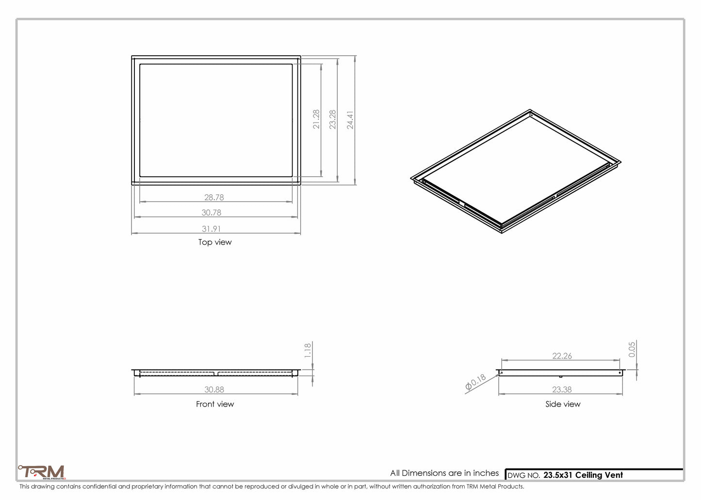 23.5x31 - Modern-Ceiling-Vent Cover-TRM Metal -  31x23.5