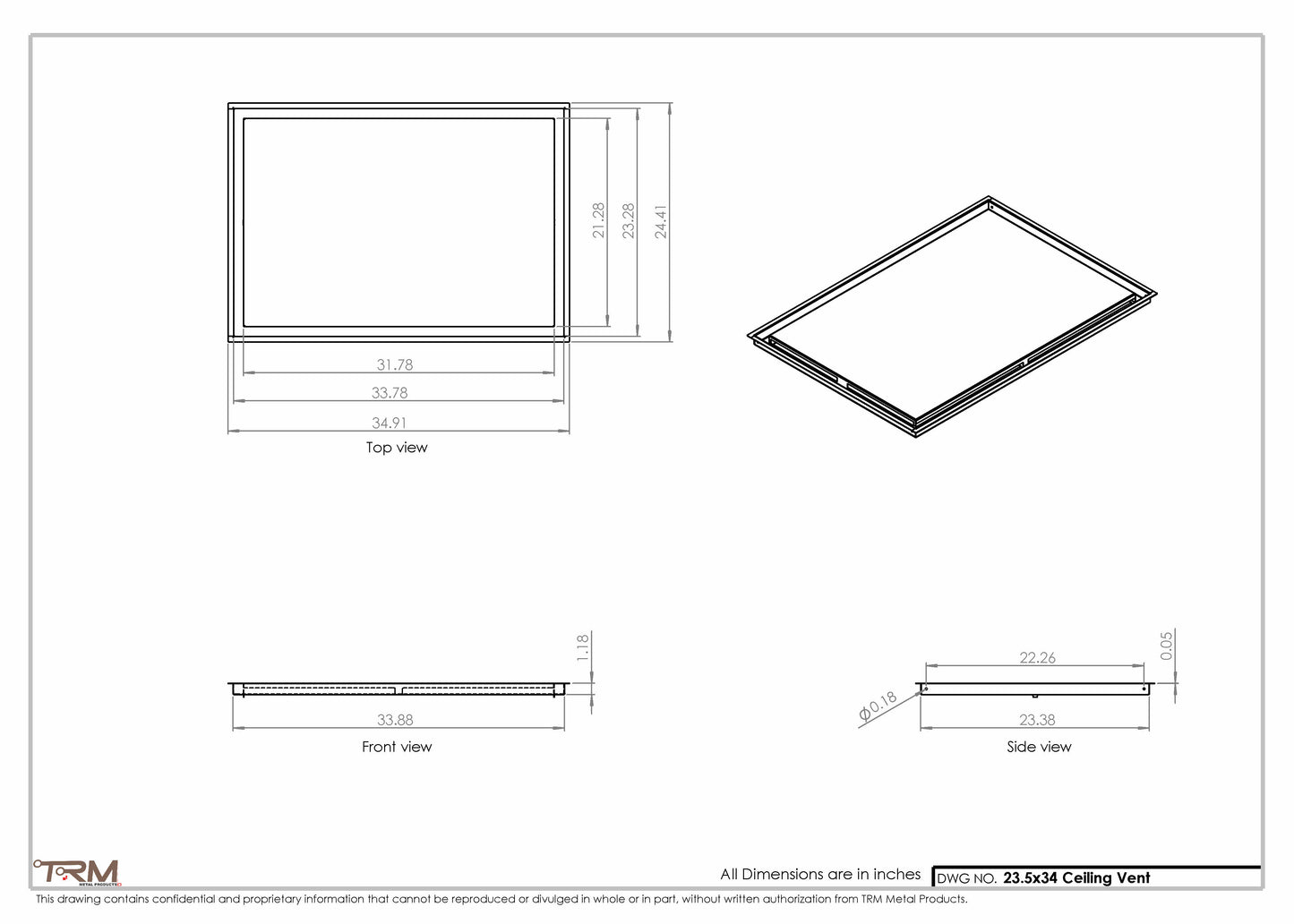 23.5x34 - Modern-Ceiling-Vent Cover-TRM Metal -  34x23.5