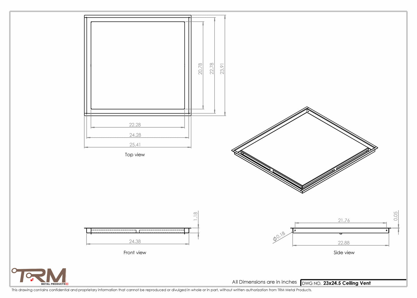23x24.5 - Modern-Ceiling-Vent Cover-TRM Metal -  24.5x23
