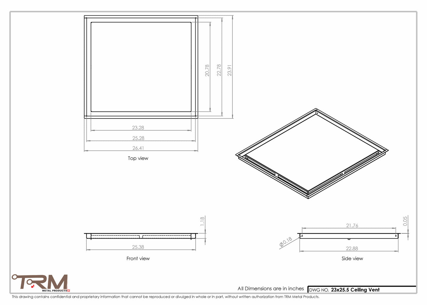 23x25.5 - Modern-Ceiling-Vent Cover-TRM Metal -  25.5x23