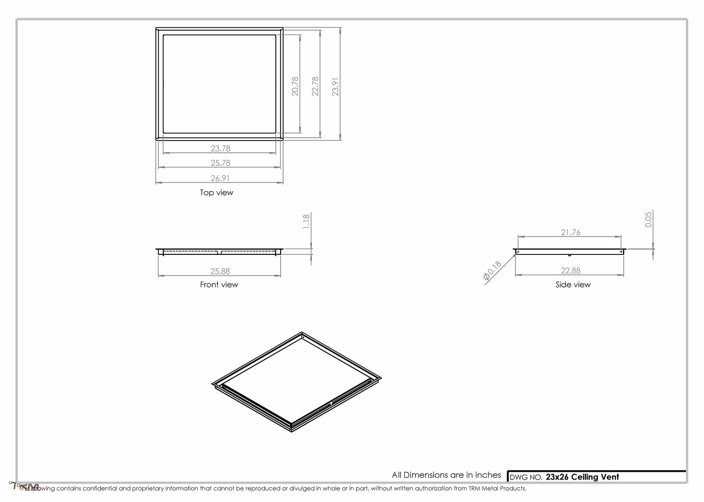 23x26-Modern-Ceiling-Vent Cover-TRM Metal- 26x23