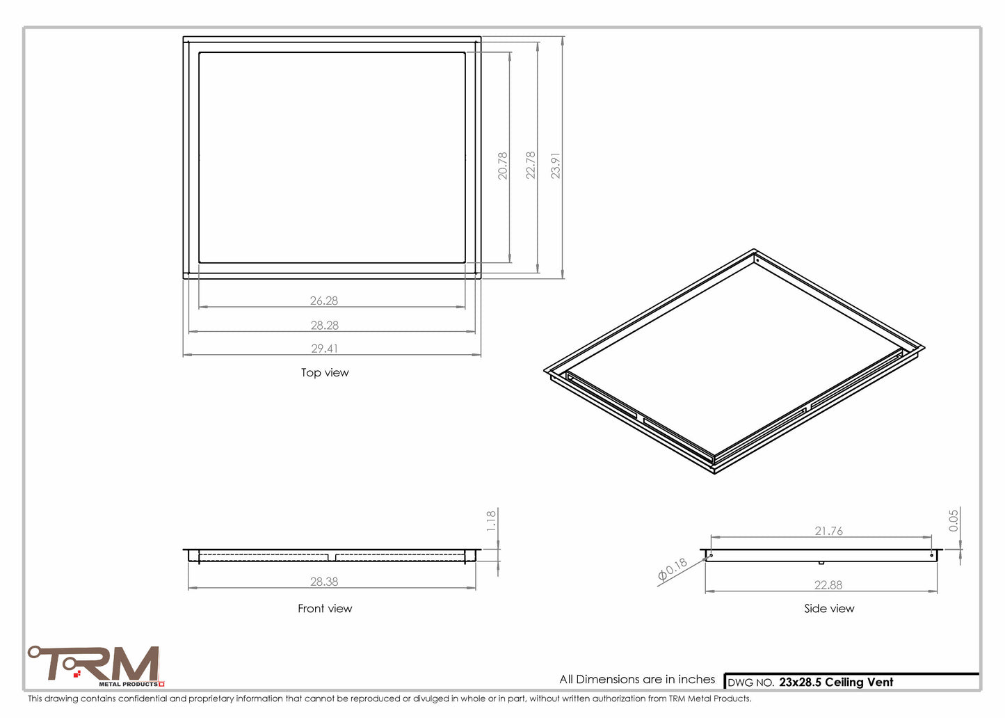 23x28.5 - Modern-Ceiling-Vent Cover-TRM Metal -  28.5x23
