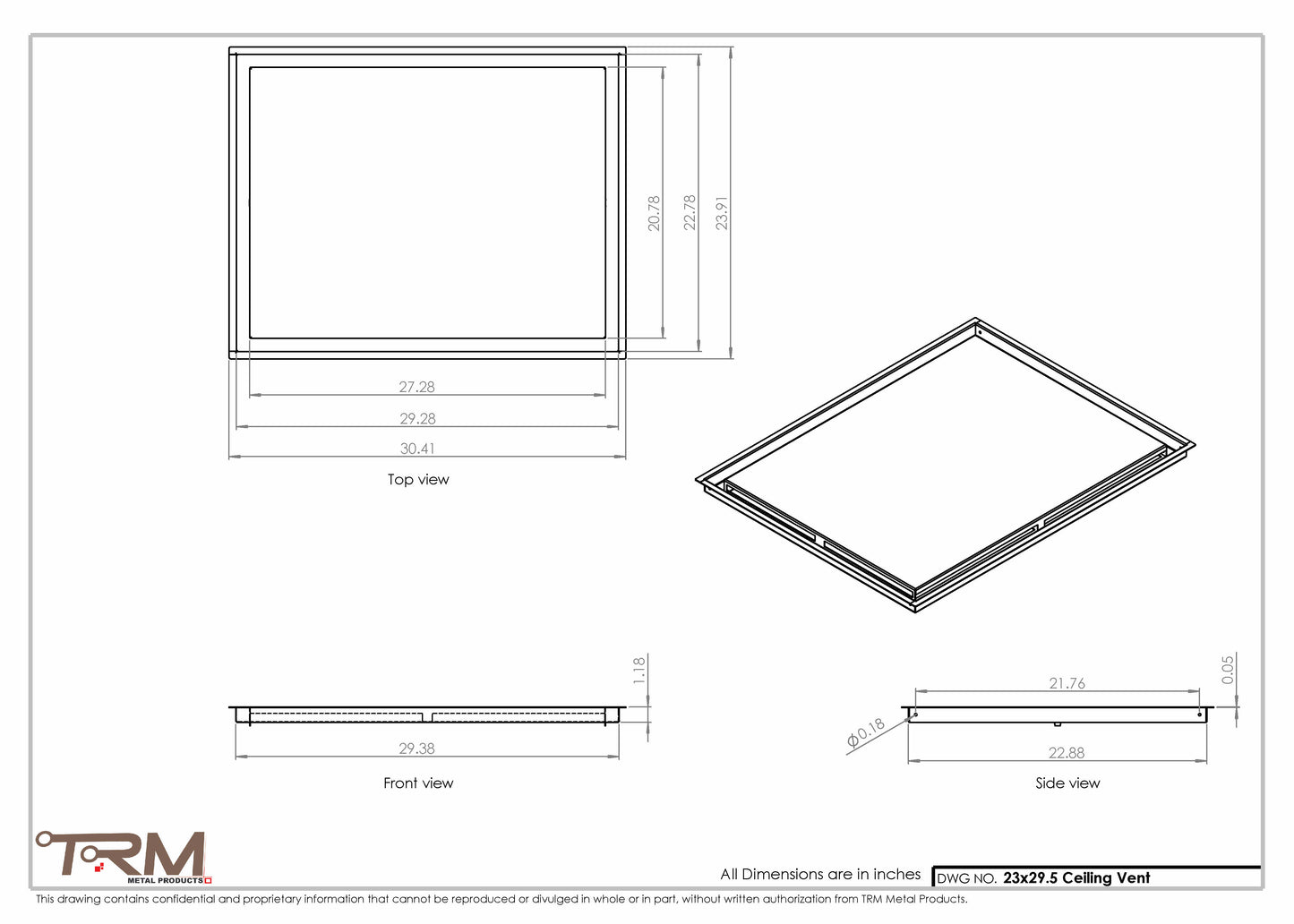 23x29.5 - Modern-Ceiling-Vent Cover-TRM Metal -  29.5x23