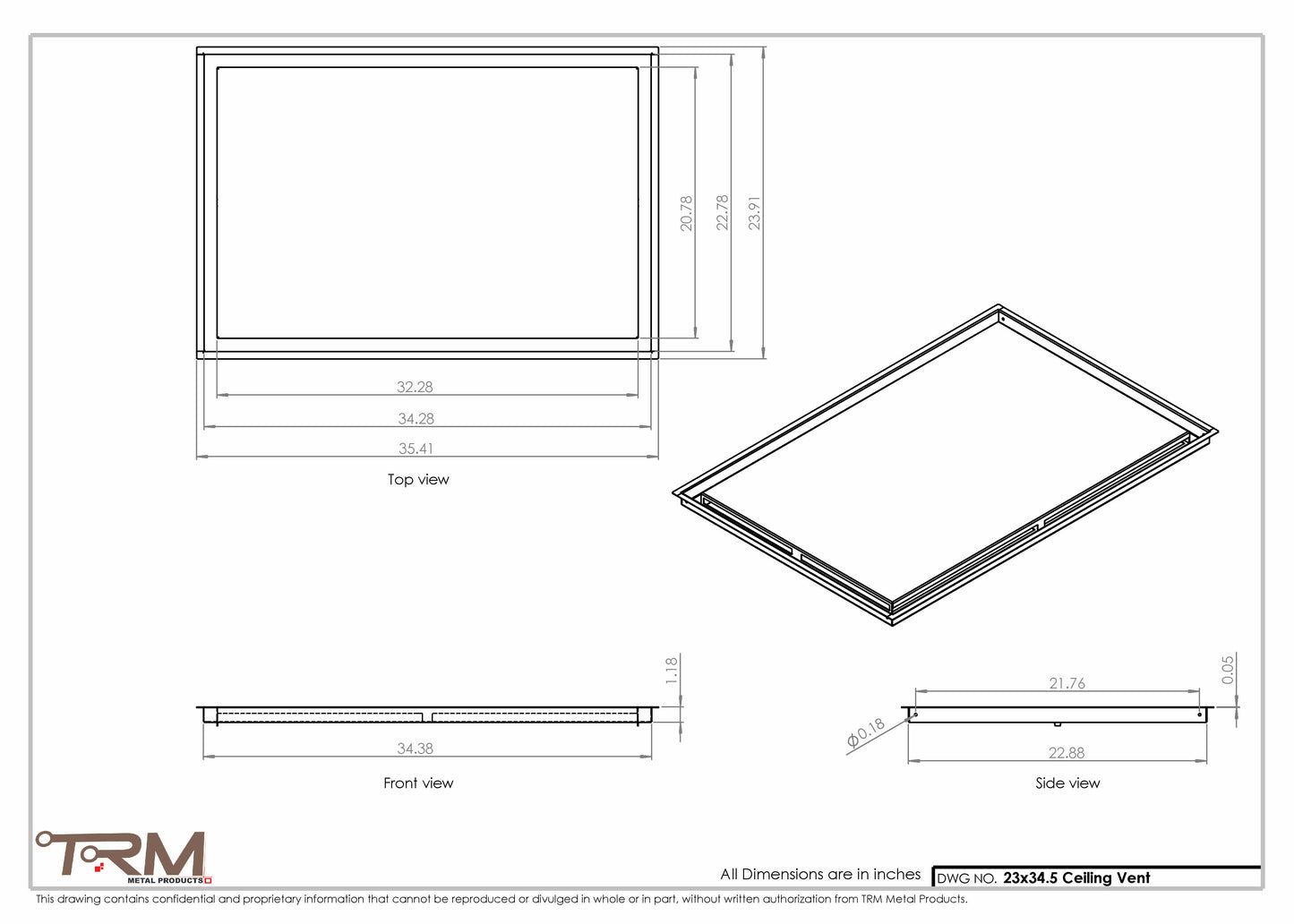 23x34.5 - Modern-Ceiling-Vent Cover-TRM Metal -  34.5x23