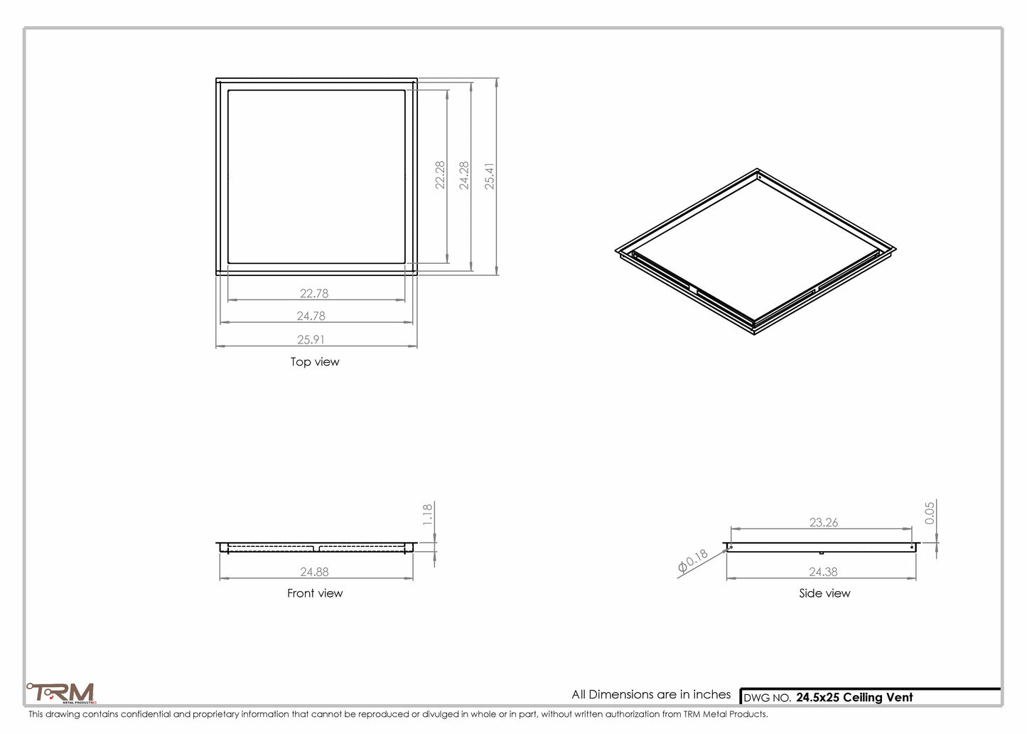 24.5x25 - Modern-Ceiling-Vent Cover-TRM Metal -  25x24.5